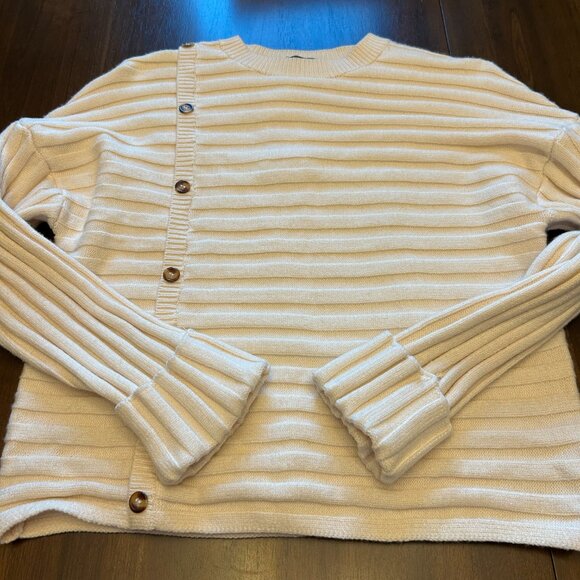 NWT PrettyGarden Side Button Sweater Cream Medium Long Sleeve Ribbed Knit - Picture 8 of 16